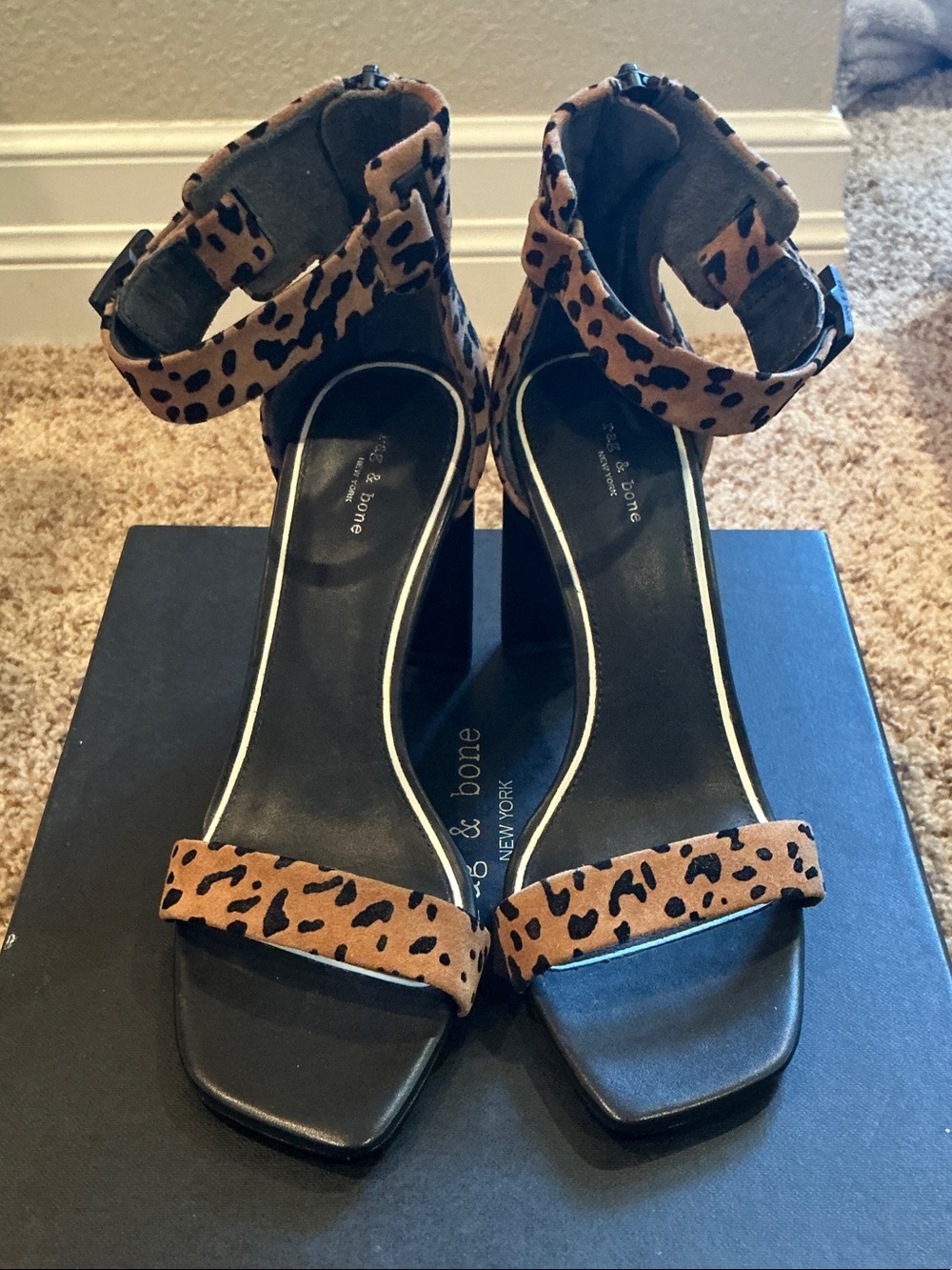✨Rag & Bone Leopard Ankle-Strap Block Heels - Brown/Black